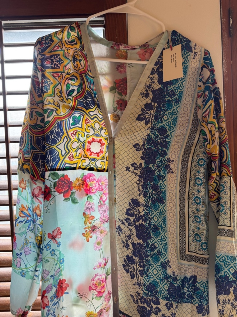Johnny Was Blue Floral Patchwork Top - Picture 2 of 7